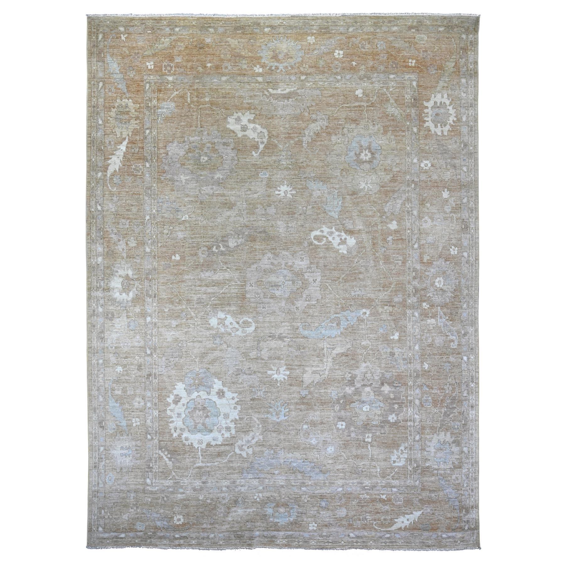 Beaver Brown, Afghan Angora Oushak with Large Leaf Design, Hand Knotted, 100% Wool, Vegetable Dyes, Oriental Rug